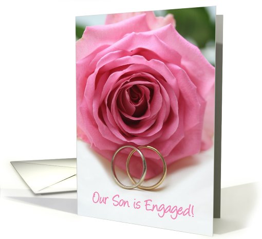 engagement of son announcement - pink rose and rings card (761650)