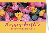 Aunt and Uncle Happy Easter Pink and Yellow Tulips card