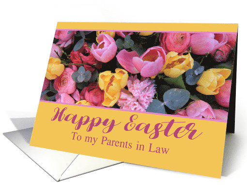 Parents in Law Happy Easter Pink and Yellow Tulips card (766286)
