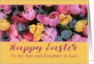 Son & Daughter in Law Happy Easter Pink and Yellow Tulips card