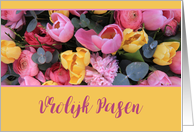 Dutch Happy Easter Pink and Yellow Tulips card