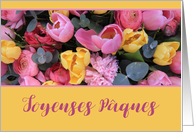 French Happy Easter Pink and Yellow Tulips card