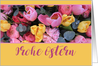 German Happy Easter Pink and Yellow Tulips card