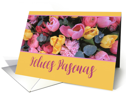 SpanishHappy Easter Pink and Yellow Tulips card (766346)