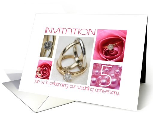 5th Wedding Anniversary Invitation Card - pink collage card (773438)