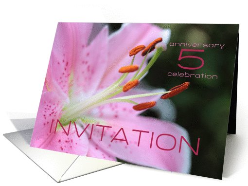 5th Wedding Anniversary Invitation Card - Pink Lily card (774058)