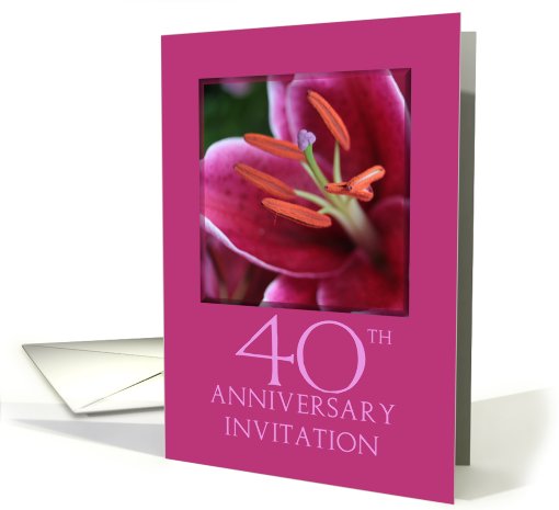 40th Wedding Anniversary Invitation Card - Pink Lily card (774079)