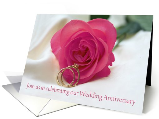 Wedding Anniversary Invitation Card - pink rose and ring card (774773)