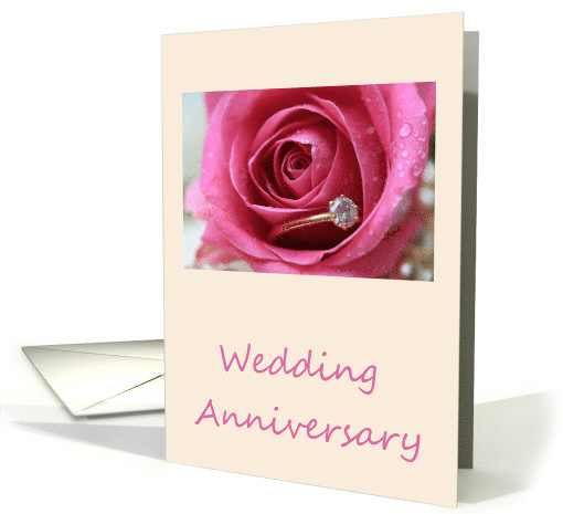 Wedding Anniversary Invitation Card - pink rose and ring card (774774)
