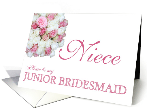 Niece Be my Junior Bridesmaid Pink and White Bridal Bouquet card