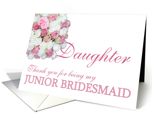 daughter Junior Bridesmaid Thank you - Pink and White roses card