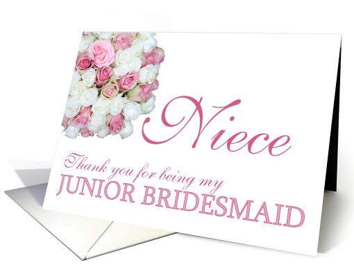 niece Junior Bridesmaid Thank you - Pink and White roses card (780569)