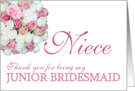 niece Junior Bridesmaid Thank you - Pink and White roses card