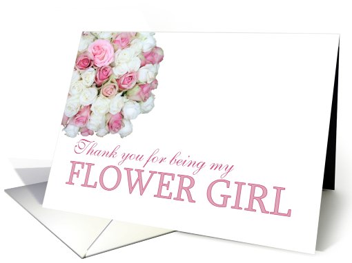 Flower Girl Thank you - Pink and White roses card (780666)