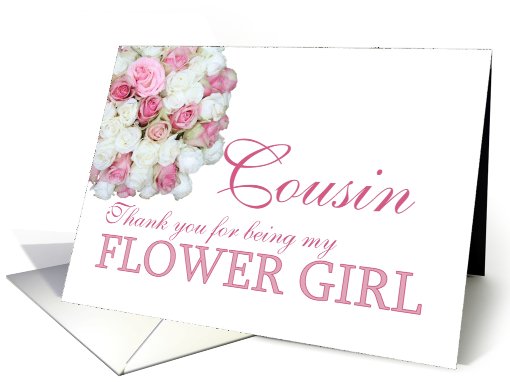 Cousin Flower Girl Thank you - Pink and White roses card (780670)