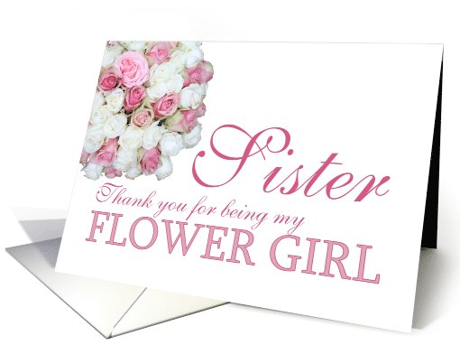 Sister Flower Girl Thank you - Pink and White roses card (780687)