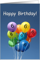 6th Birthday Colored Balloons in Blue Sky card
