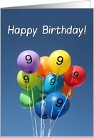 9th Birthday Colored Balloons in Blue Sky card