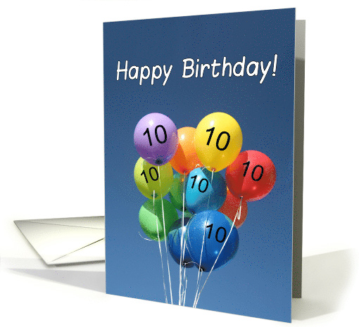 10th Birthday Colored Balloons in Blue Sky card (803459)
