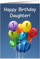 1st Birthday for Daughter Colored Balloons in Blue Sky card