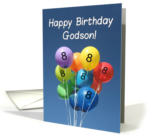 8th Birthday for Godson Colored Balloons in Blue Sky card (804409)