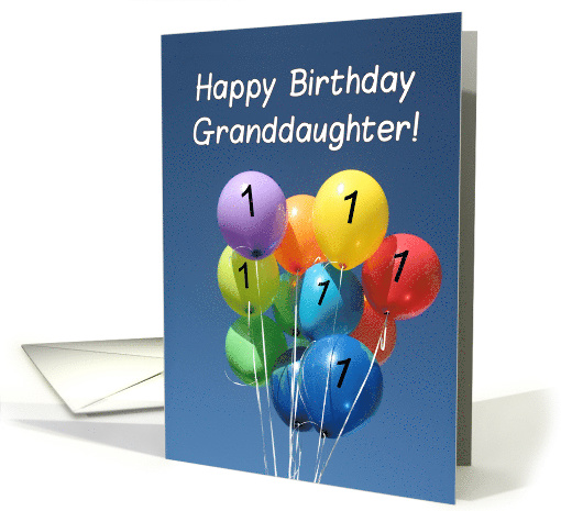 1st Birthday for Granddaughter Colored Balloons in Blue Sky card