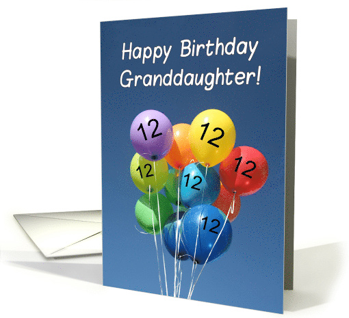 12th Birthday for Granddaughter Colored Balloons in Blue Sky card
