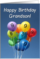 9th Birthday for Grandson Colored Balloons in Blue Sky card