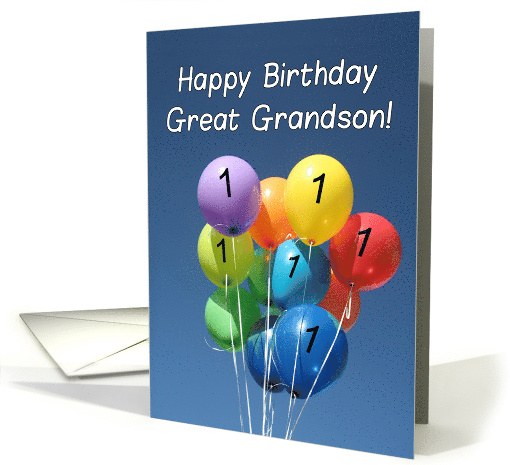 1st Birthday for Great Grandson Colored Balloons in Blue Sky card