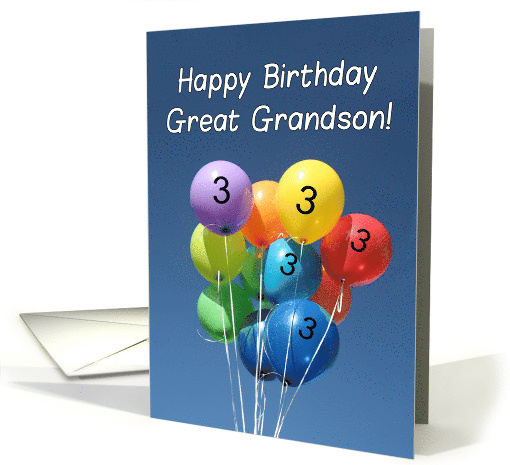 3rd Birthday for Great Grandson, Colored Balloons in Blue Sky card