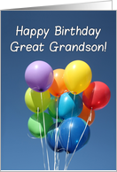 Birthday for Great Grandson, Colored Balloons in Blue Sky card