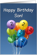 2nd Birthday for Son, Colored Balloons in Blue Sky card