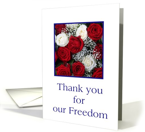 Thank you for our Freedom Memorial Day White and red rose bouquet card