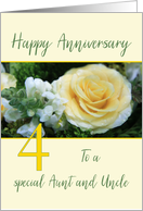 Aunt & Uncle 4th Wedding Anniversary Big Yellow Rose card