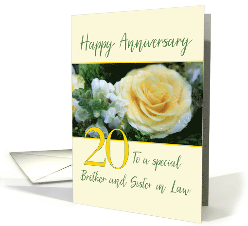 Brother and Sister in Law 20th Wedding Anniversary Yellow Rose card