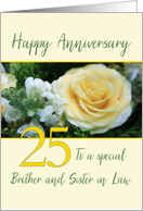Brother and Sister in Law 25th Wedding Anniversary Yellow Rose card