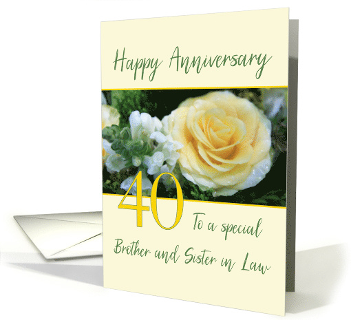 Brother and Sister in Law 40th Wedding Anniversary Yellow Rose card
