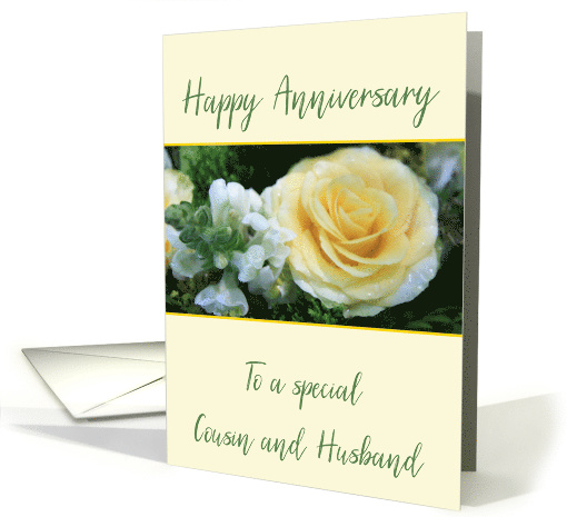 Cousin and Husband Wedding Anniversary Yellow Rose card (841920)