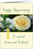 Cousin and Husband 1st Wedding Anniversary Yellow Rose card