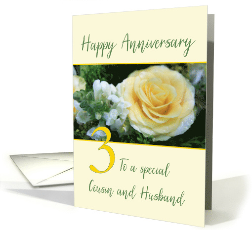 Cousin and Husband 3rd Wedding Anniversary Yellow Rose card (841926)