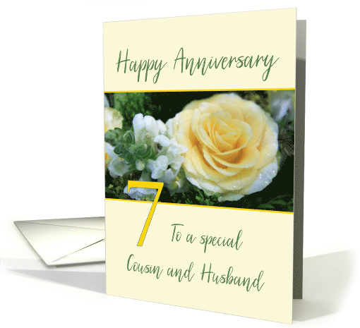 Cousin and Husband 7th Wedding Anniversary Yellow Rose card (841934)