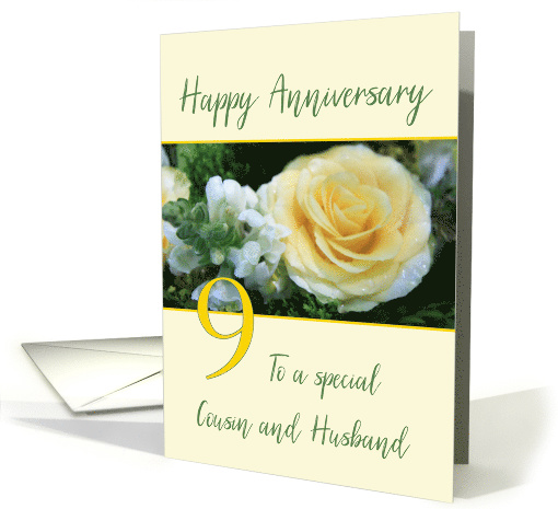 Cousin and Husband 9th Wedding Anniversary Yellow Rose card (841941)