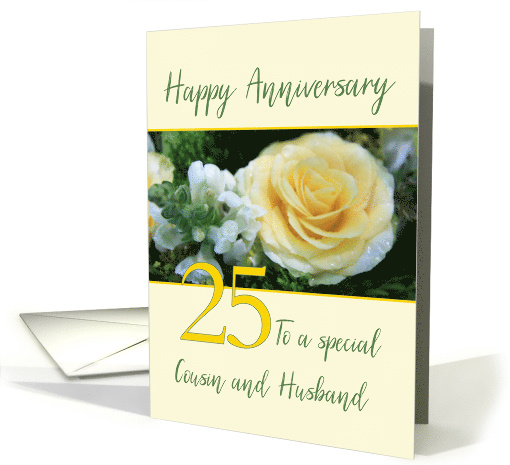 Cousin and Husband 25th Wedding Anniversary Yellow Rose card (841964)