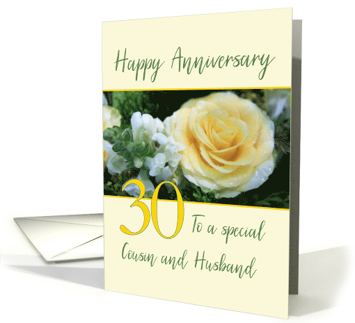 Cousin and Husband 30th Wedding Anniversary Yellow Rose card (841975)