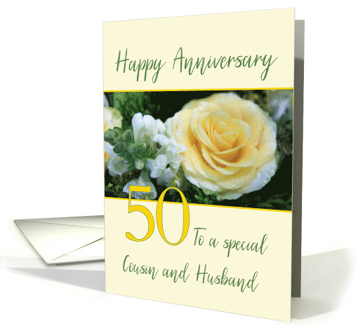 Cousin and Husband 50th Wedding Anniversary Yellow Rose card (841987)