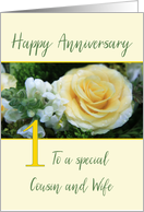 Cousin and Wife 1st Wedding Anniversary Yellow Rose card