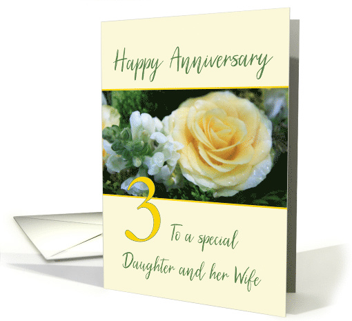 Daughter & Wife 3rd Wedding Anniversary Yellow Rose. card (842525)