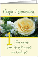 Granddaughter & Husband 1st Wedding Anniversary Yellow Rose card