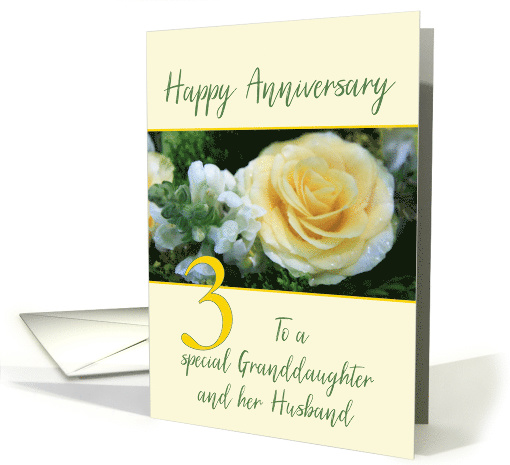 Granddaughter & Husband 3rd Wedding Anniversary Yellow Rose card