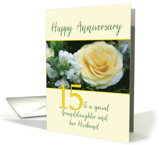 Granddaughter & Husband 15th Wedding Anniversary Yellow Rose card